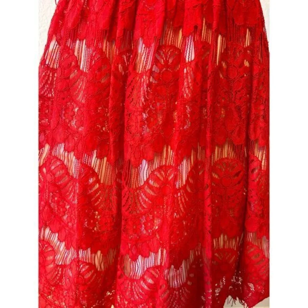 Juniors Red Lace Strapless Mini Dress‎ Lined Tulle  Size 9/10 Homecoming Party